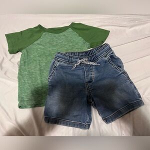 Green T-Shirt and Denim Shorts Set